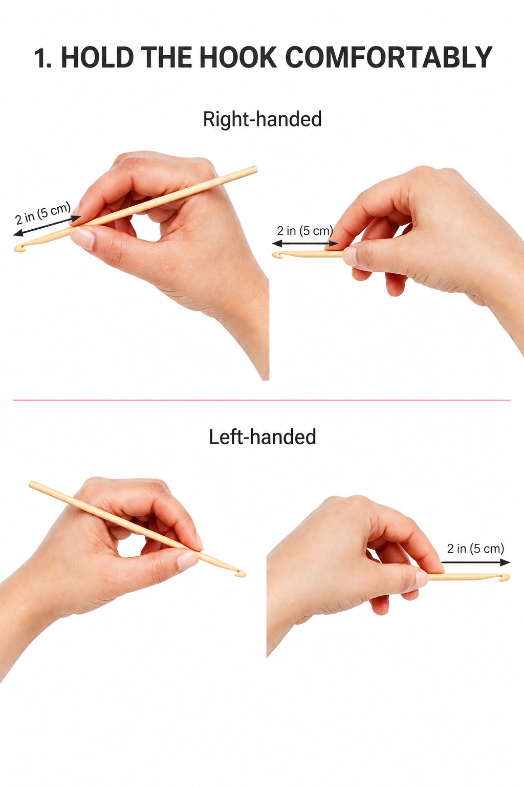 how to read a crochet pattern - beginner holding a crochet hook correctly